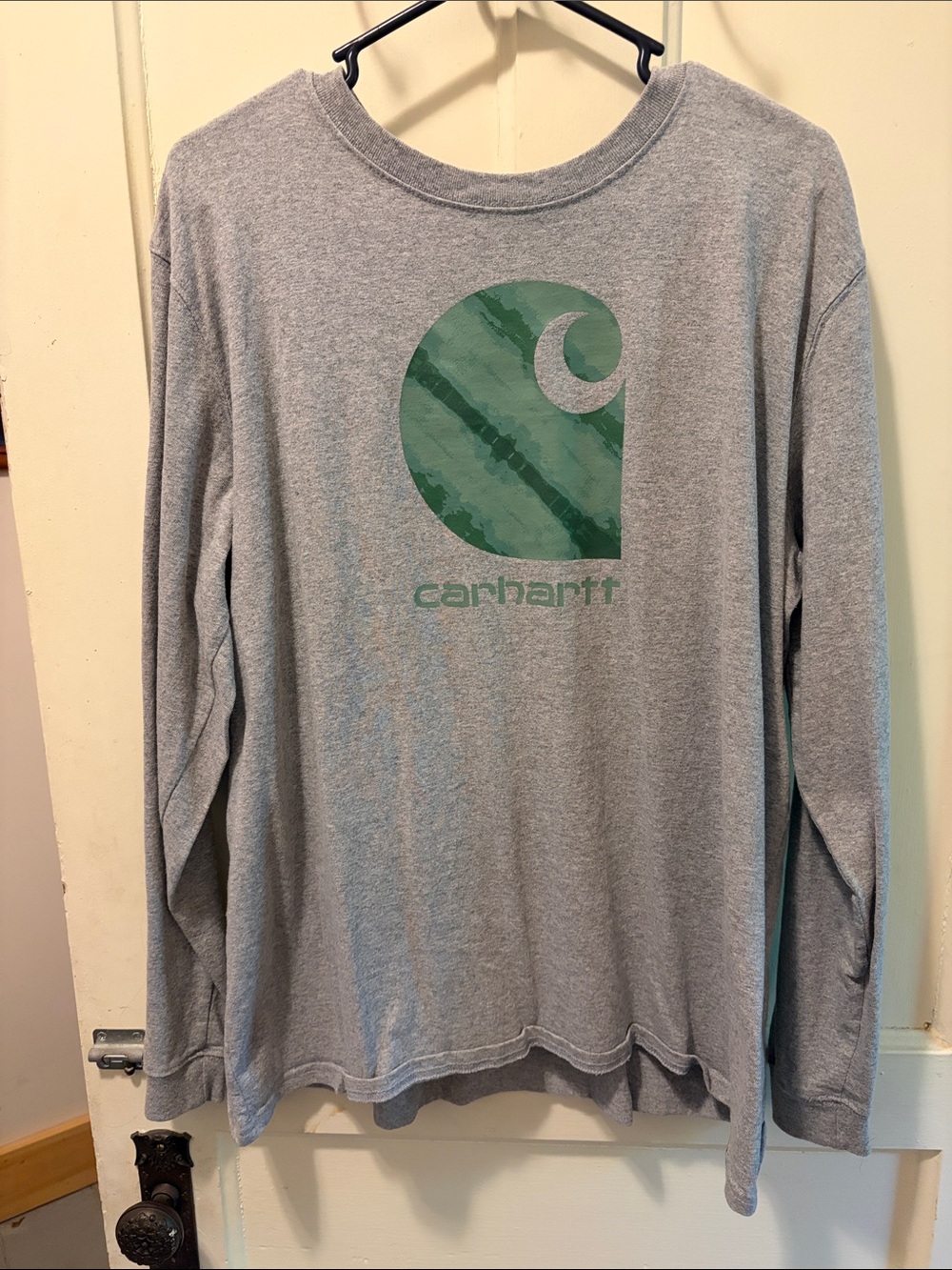 Carhartt Gray Long-Sleeve Tee with Green Logo